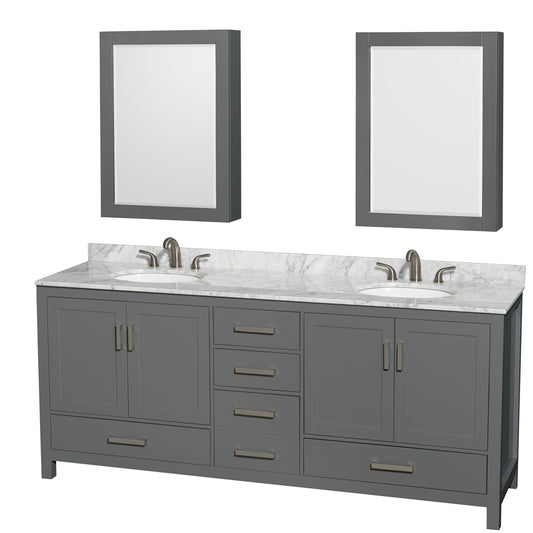 Sheffield 80" Double Vanity in Dark Gray, Top, Oval Sinks, Medicine Cabinets