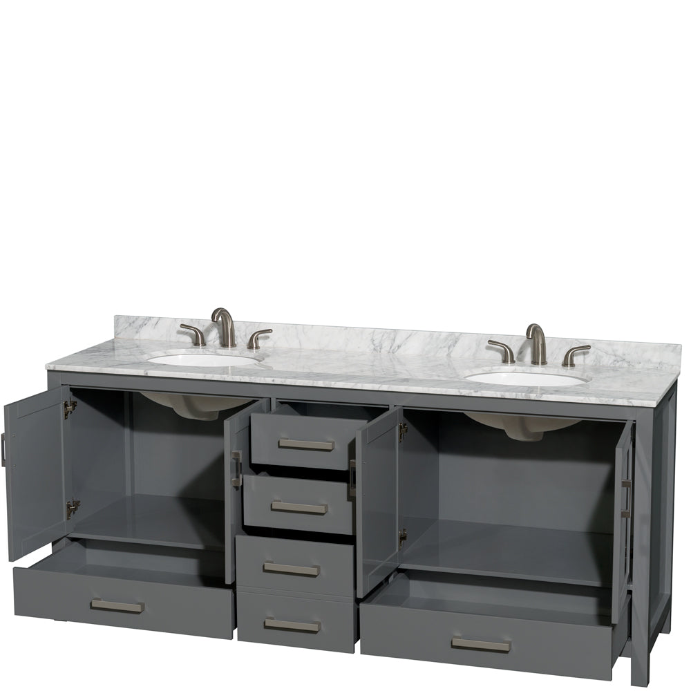 Sheffield 80" Double Vanity in Dark Gray, Top, Oval Sinks, No Mirror
