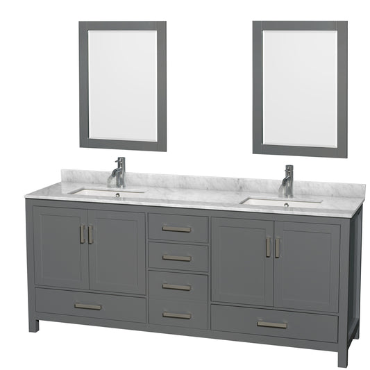 Sheffield 80" Double Vanity in Dark Gray, Top, Square Sinks, 24" Mirrors