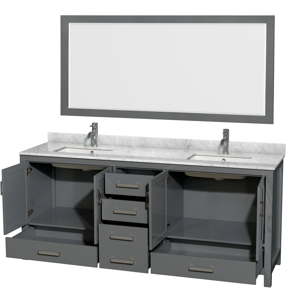 Sheffield 80" Double Vanity in Dark Gray, Top, Square Sinks, 70" Mirror