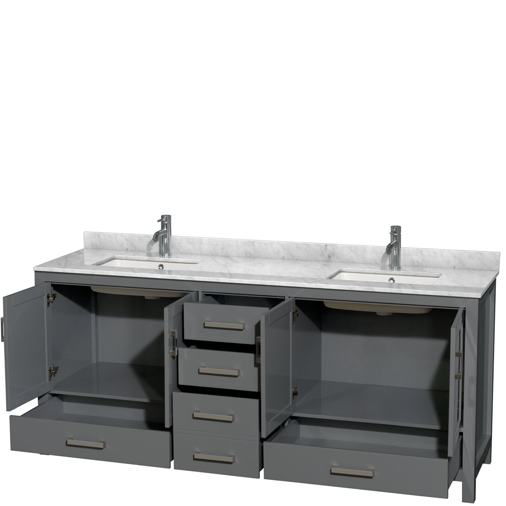 Sheffield 80" Double Vanity in Dark Gray, Top, Square Sinks, No Mirror