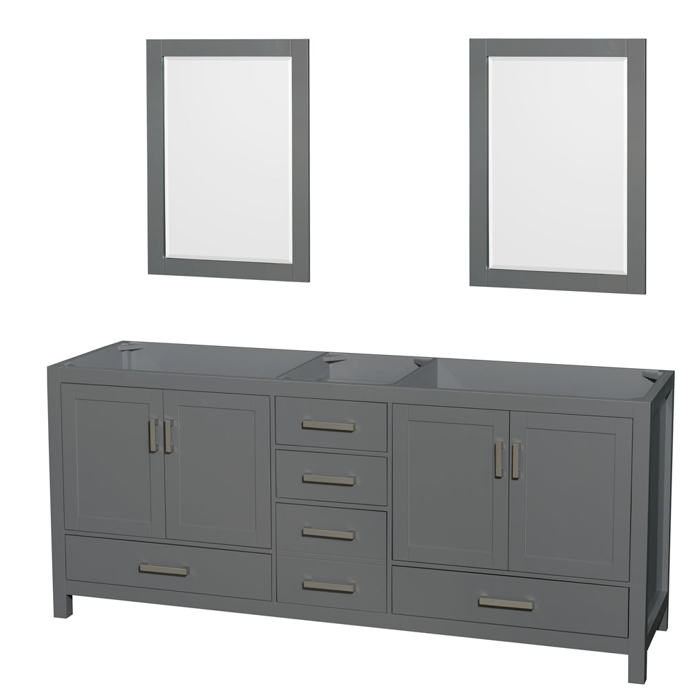 Sheffield 80 inch Double Bathroom Vanity in Dark Gray, No Countertop, No Sink, and 24 inch Mirrors