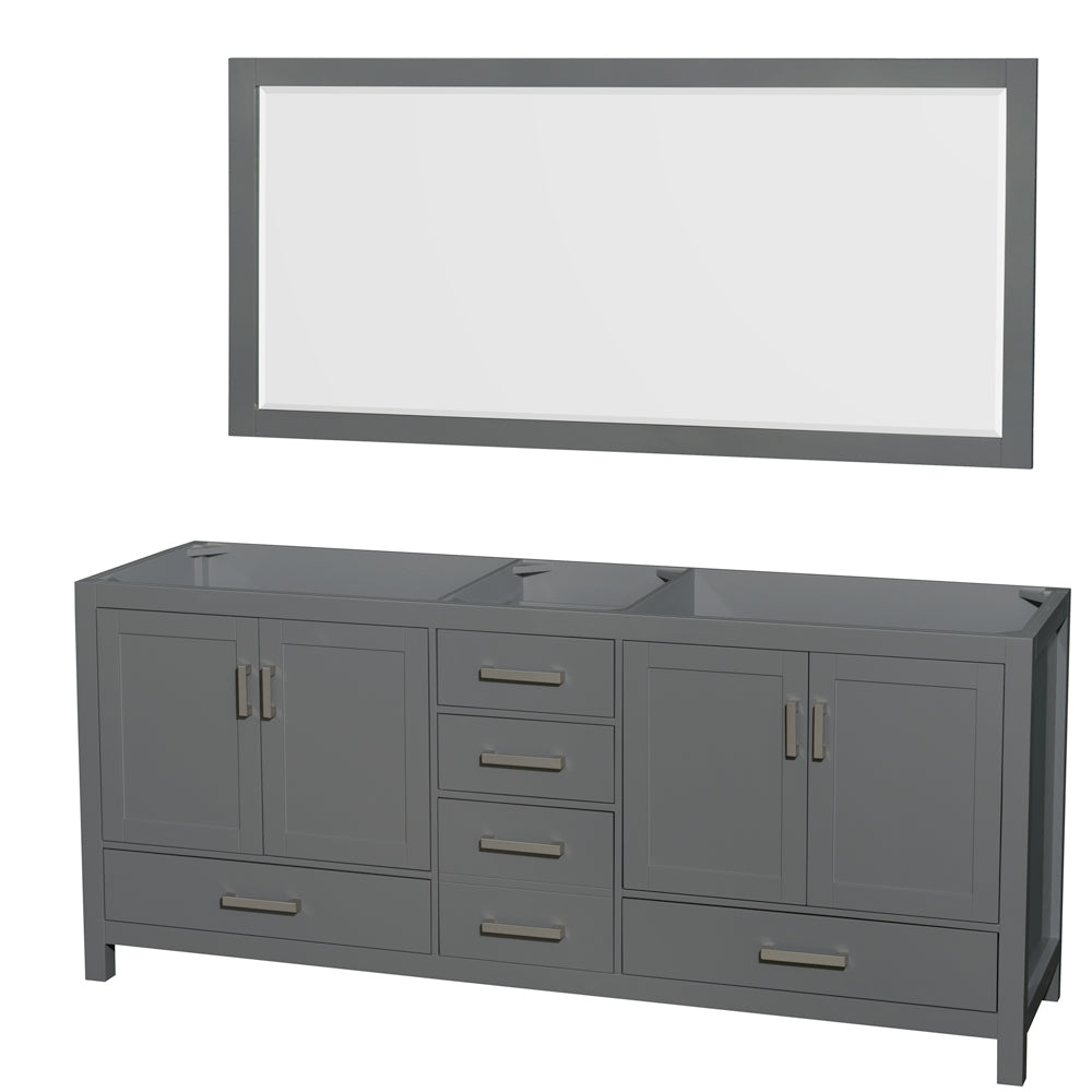 Sheffield 80 inch Double Bathroom Vanity in Dark Gray, No Countertop, No Sink, and 70 inch Mirror