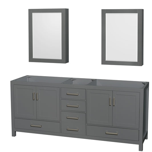 Sheffield 80 inch Double Bathroom Vanity in Dark Gray, No Countertop, No Sink, and Medicine Cabinets