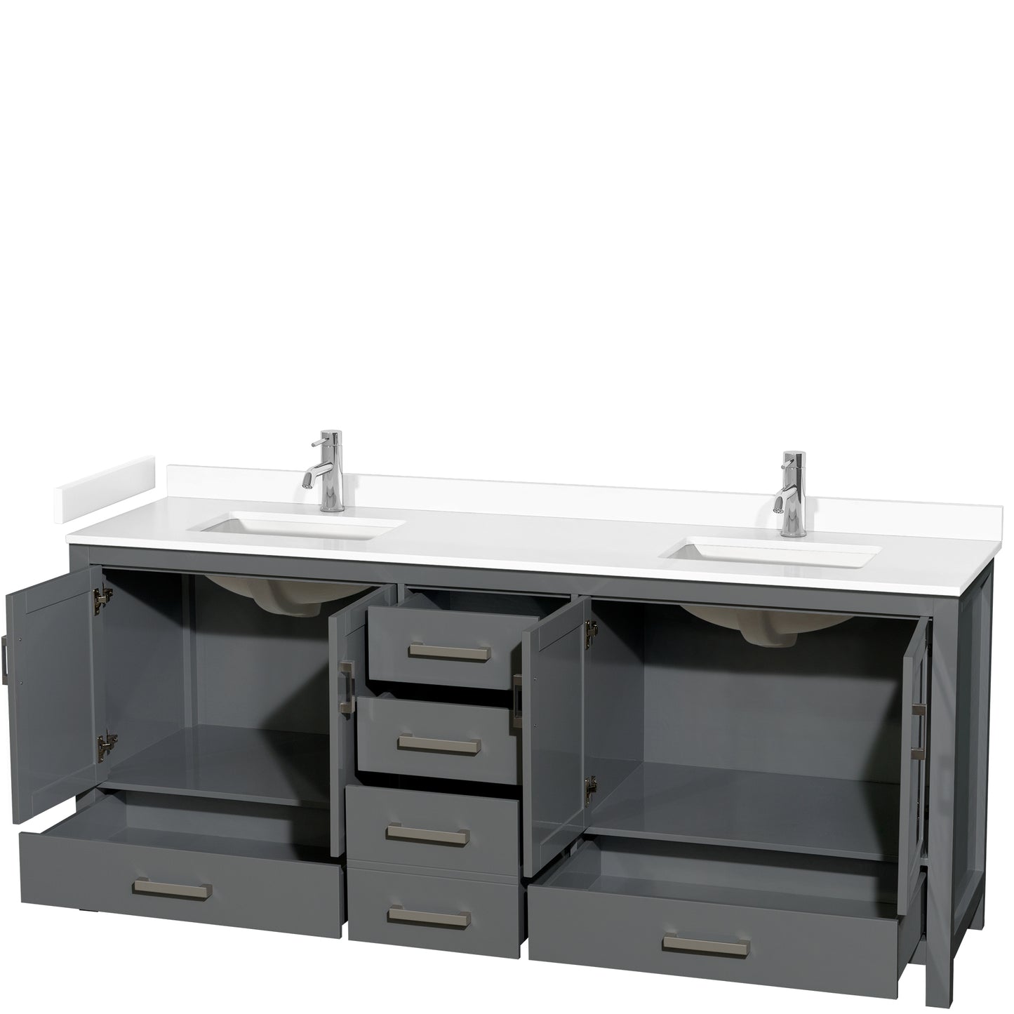 Sheffield 80" Double Vanity in Dark Gray, White Marble Top, Square No Mirror