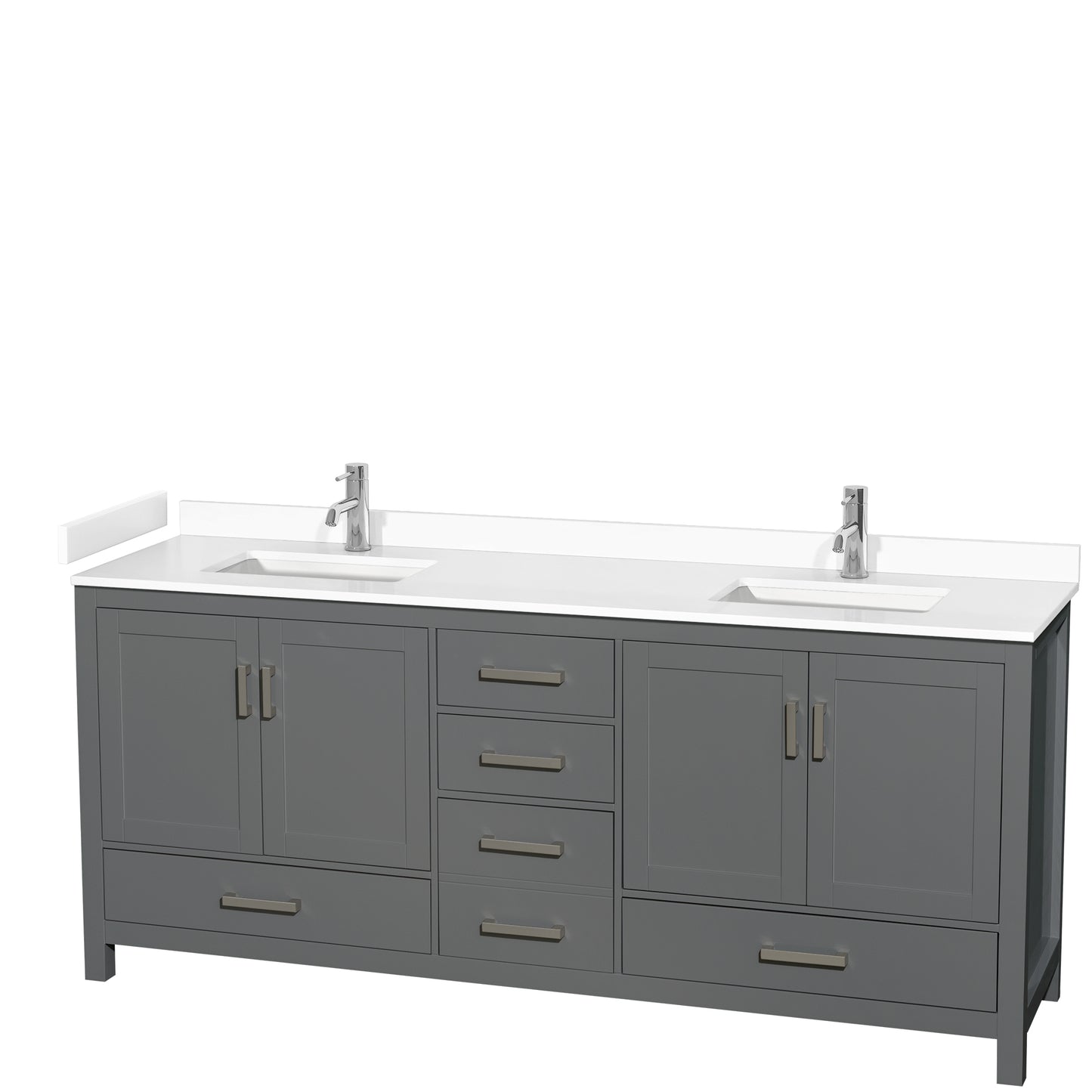 Sheffield 80" Double Vanity in Dark Gray, White Marble Top, Square No Mirror