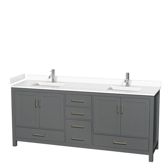 Sheffield 80" Double Vanity in Dark Gray, White Marble Top, Square No Mirror