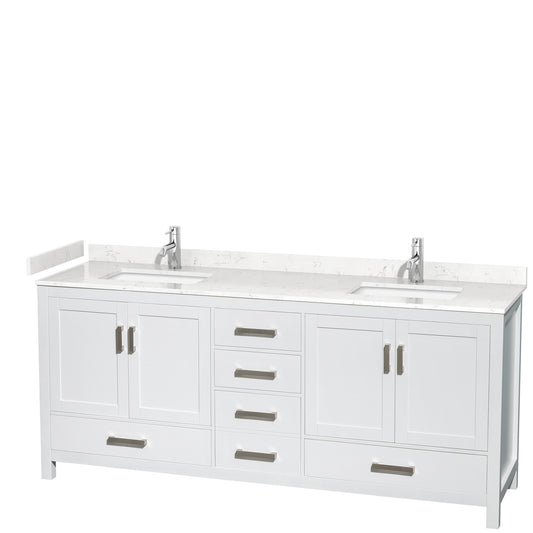 Sheffield 80" Double Vanity in White, Carrara Marble Top, Square No Mirror