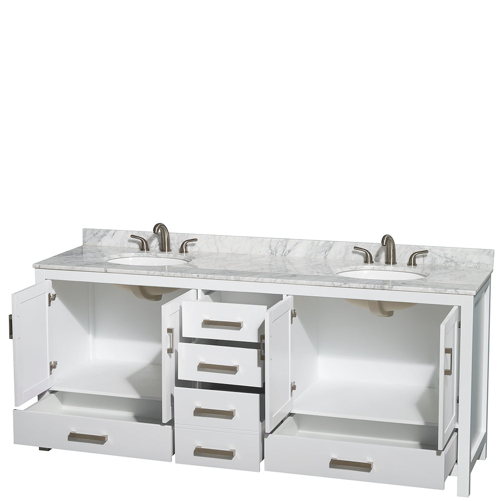 Sheffield 80" Double Vanity in White, Top, Oval Sinks, No Mirror