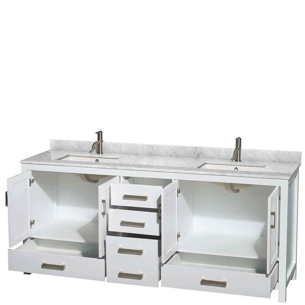 Sheffield 80" Double Vanity in White, Top, Square Sinks, No Mirror