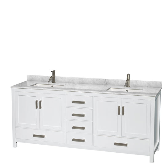Sheffield 80" Double Vanity in White, Top, Square Sinks, No Mirror