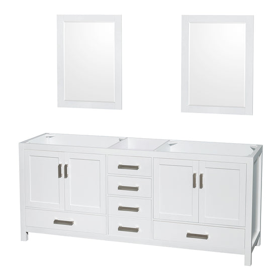 Sheffield 80" Double Vanity in White, No Top, No Sinks, 24" Mirrors