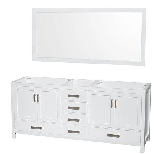 Sheffield 80" Double Vanity in White, No Top, No Sinks, 70" Mirror