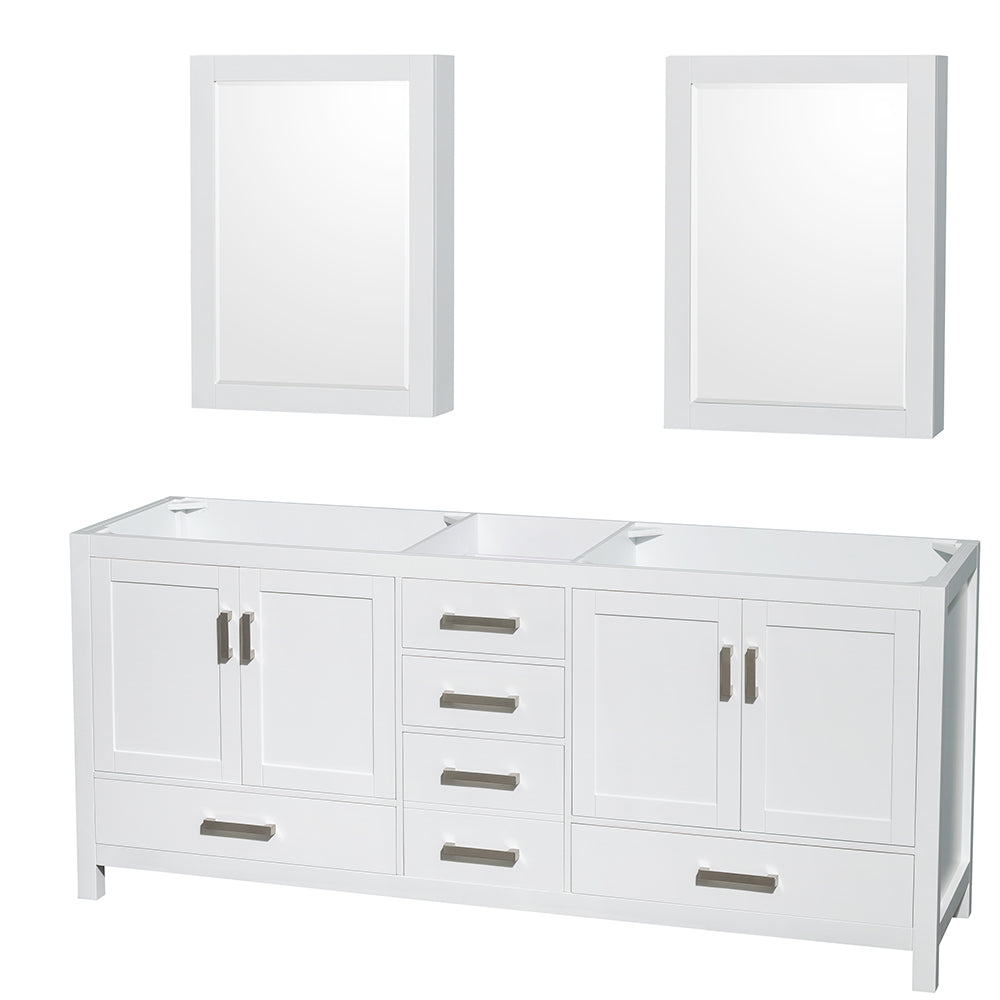 Sheffield 80" Double Vanity in White, No Top, No Sinks, Medicine Cabinets