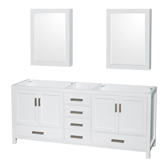 Sheffield 80" Double Vanity in White, No Top, No Sinks, Medicine Cabinets