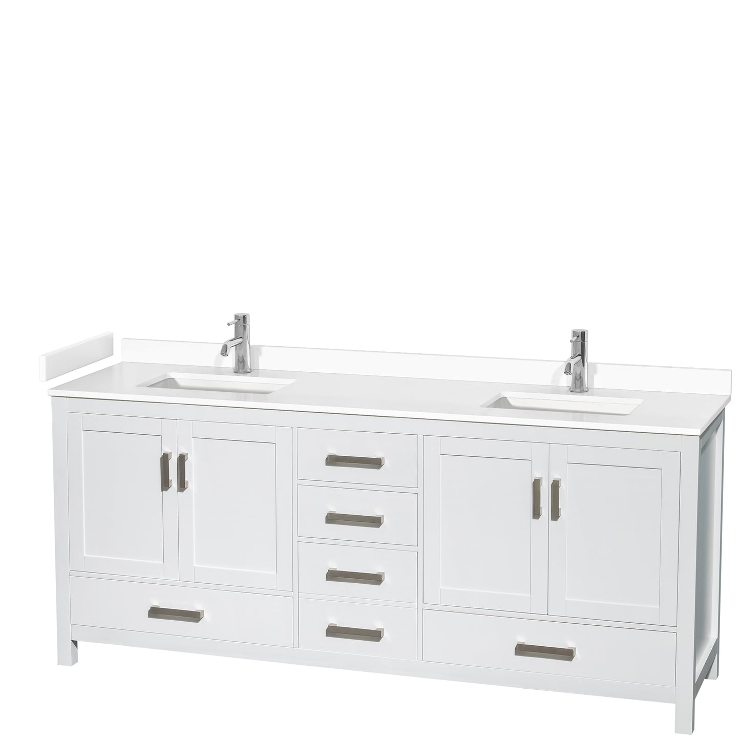 Sheffield 80" Double Vanity in White, White Marble Top, Square No Mirror