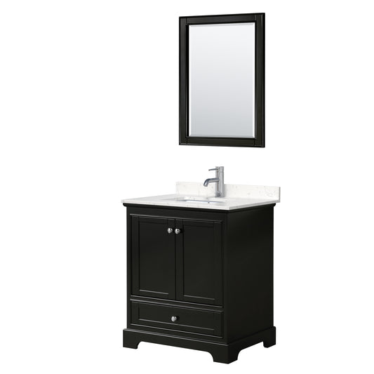 Deborah 30" Single Vanity in Espresso, Carrara Cultured Marble Top, 24" Mirror