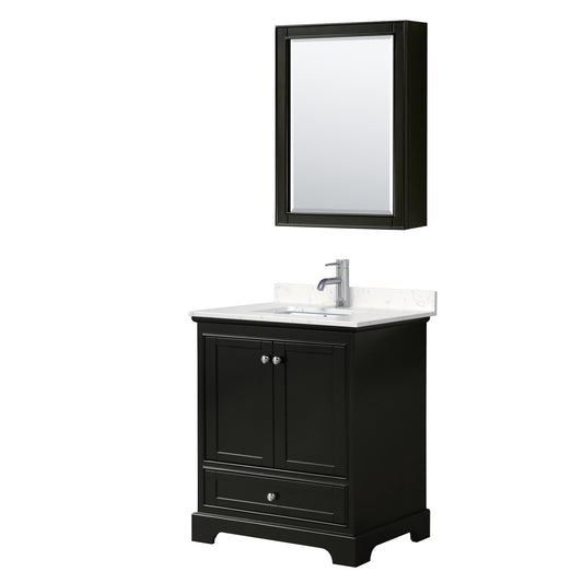 Deborah 30" Single Vanity in Espresso, Carrara Marble Top, Medicine Cabinet