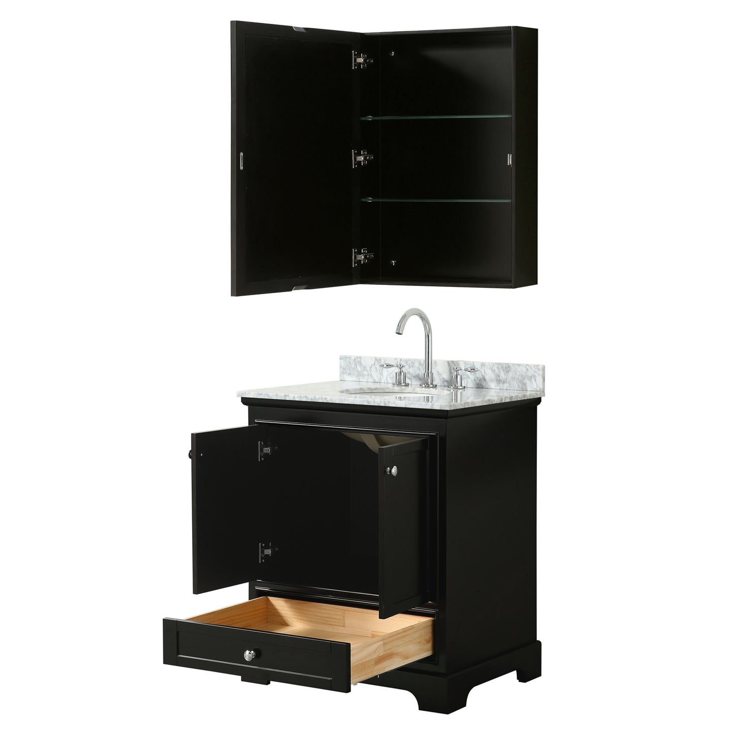 Deborah 30" Single Vanity in Dark Espresso, Top, Oval Sink, Medicine Cabinet