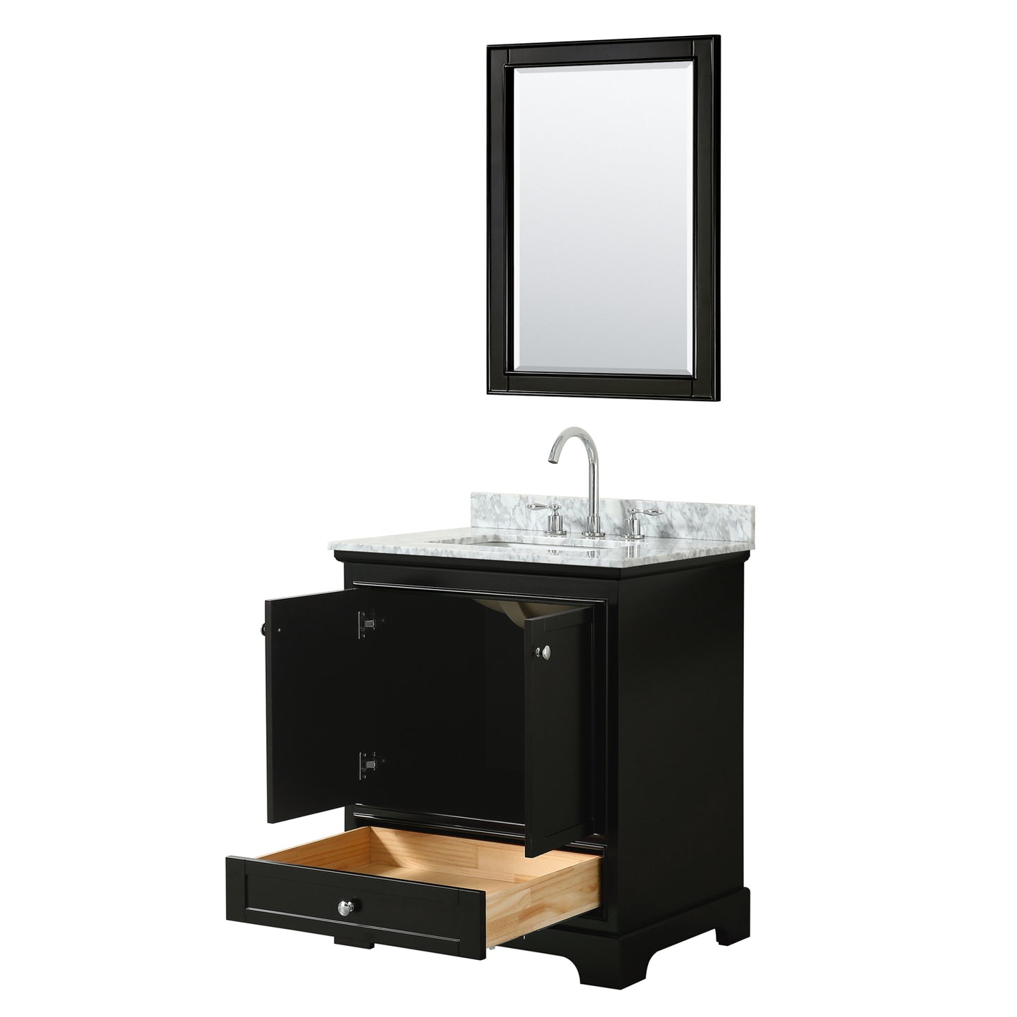 Deborah 30" Single Vanity in Dark Espresso, Top, Square Sink, 24" Mirror