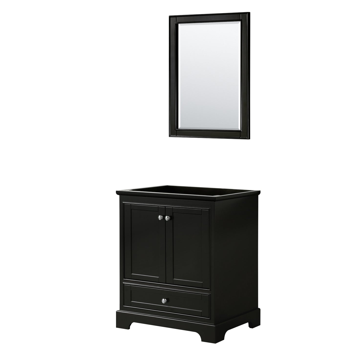 Deborah 30 Inch Single Bathroom Vanity in Dark Espresso, No Countertop, No Sink, and 24 Inch Mirror