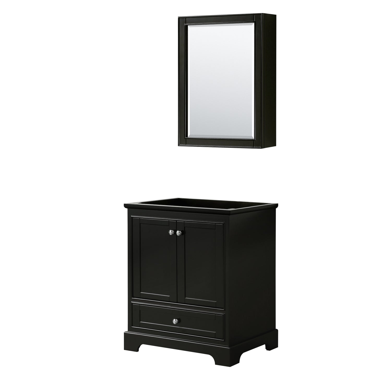 Deborah 30 Inch Single Bathroom Vanity in Dark Espresso, No Countertop, No Sink, and Medicine Cabinet