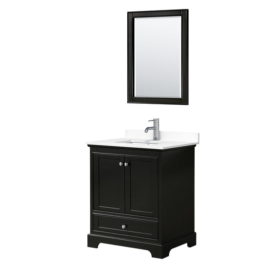 Deborah 30" Single Vanity in Espresso, White Cultured Marble Top, 24" Mirror
