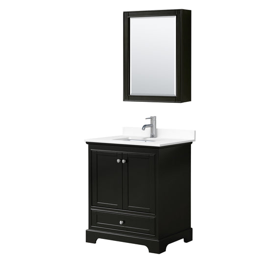 Deborah 30" Single Vanity in Espresso, White Marble Top, Medicine Cabinet