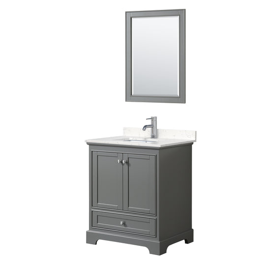 Deborah 30" Single Vanity in Dark Gray, Carrara Cultured Marble Top, 24" Mirror