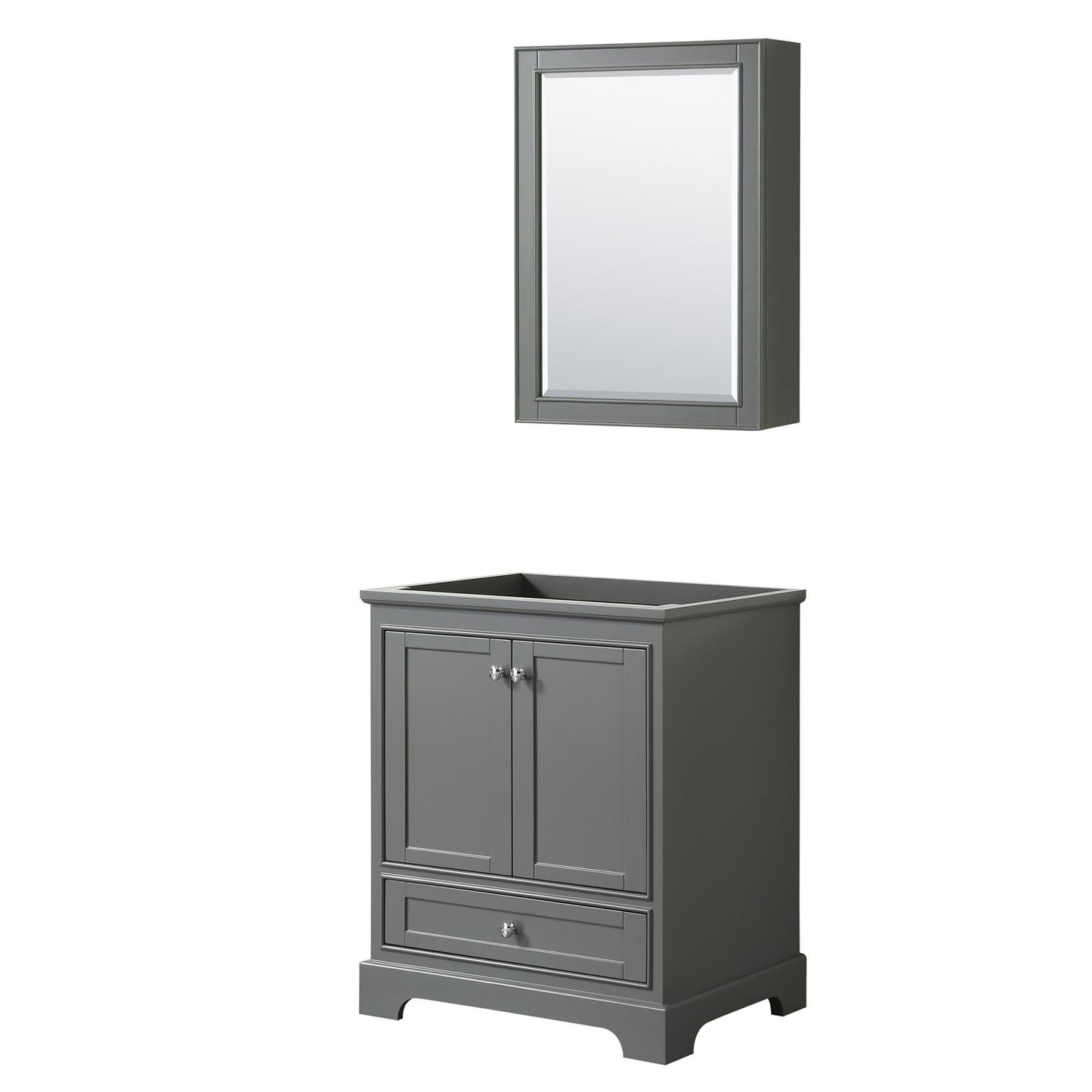 Deborah 30 Inch Single Bathroom Vanity in Dark Gray, No Countertop, No Sink, and Medicine Cabinet