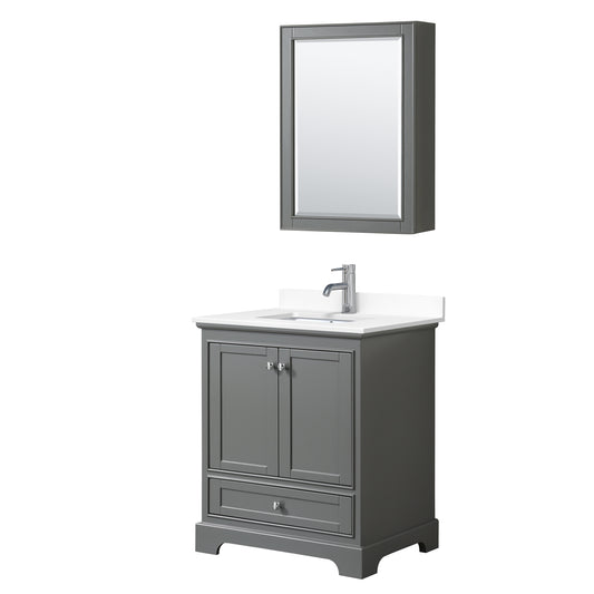 Deborah 30" Single Vanity in Gray, White Cultured Marble Top, Medicine Cabinet