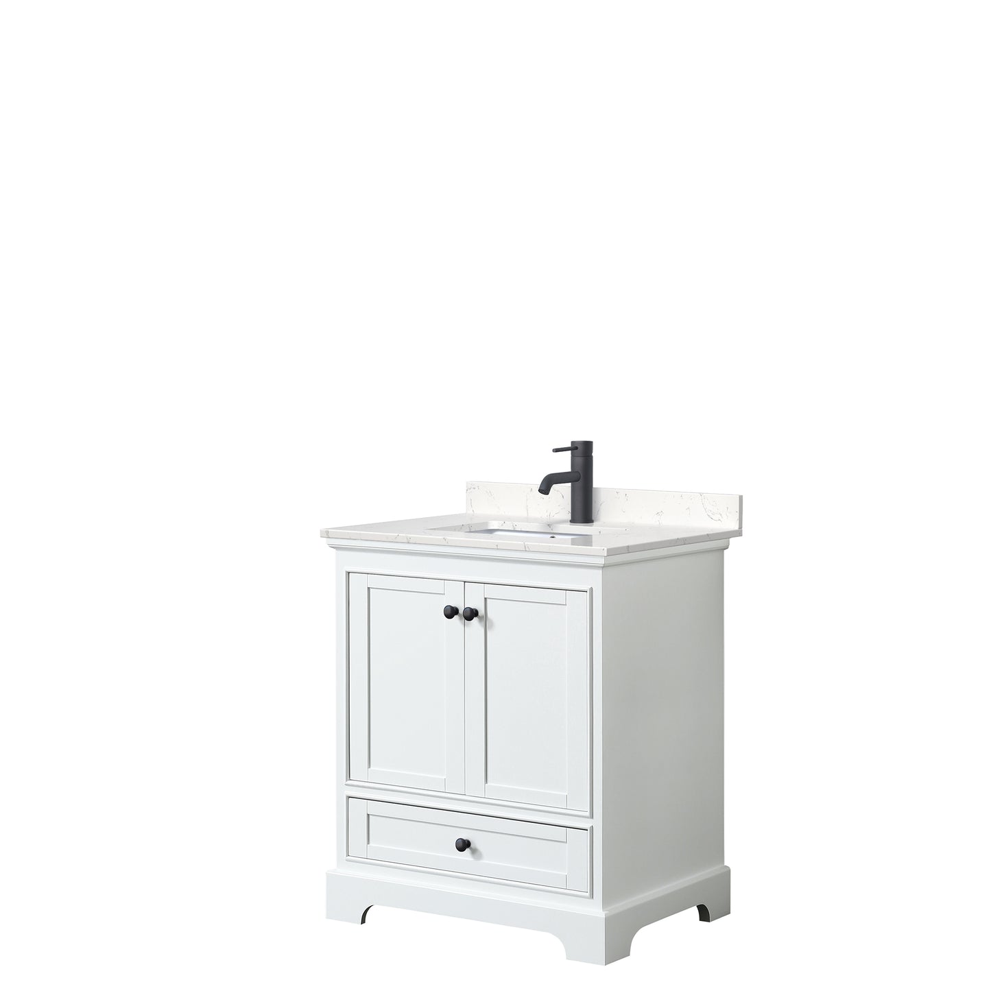 Deborah 30" Single Vanity in White, Carrara Cultured Marble Top, Black Trim