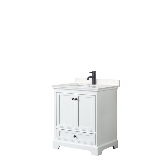Deborah 30" Single Vanity in White, Carrara Cultured Marble Top, Black Trim