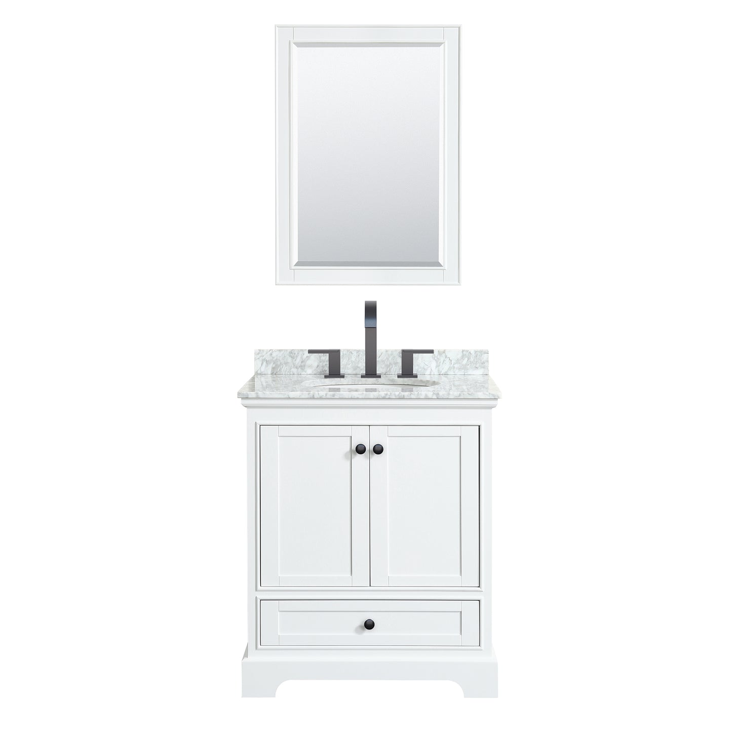 Deborah 30" Single Vanity in White, Top, Oval Sink, Matte Black Trim, 24" Mirror