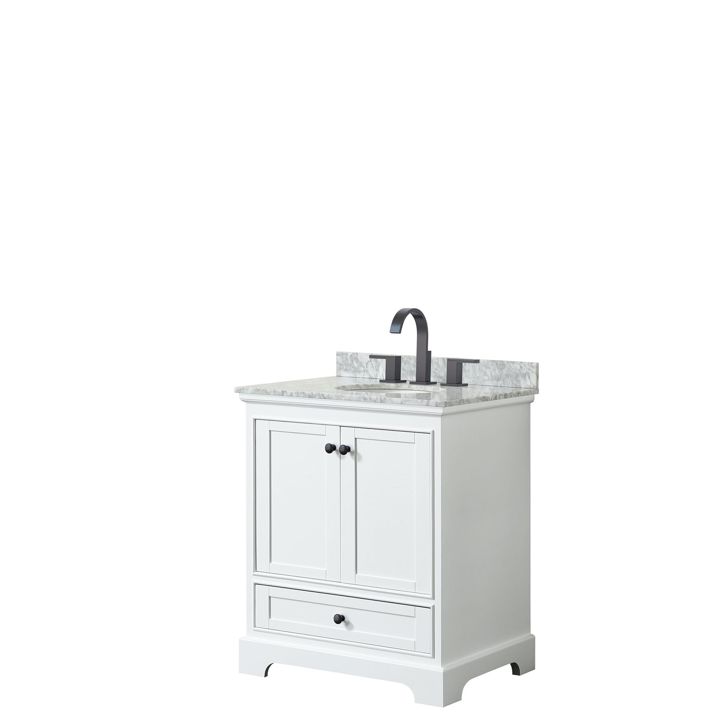 Deborah 30" Single Vanity in White, Top, Oval Sink, Matte Black Trim
