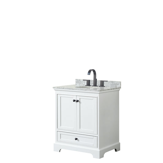 Deborah 30" Single Vanity in White, Top, Oval Sink, Matte Black Trim