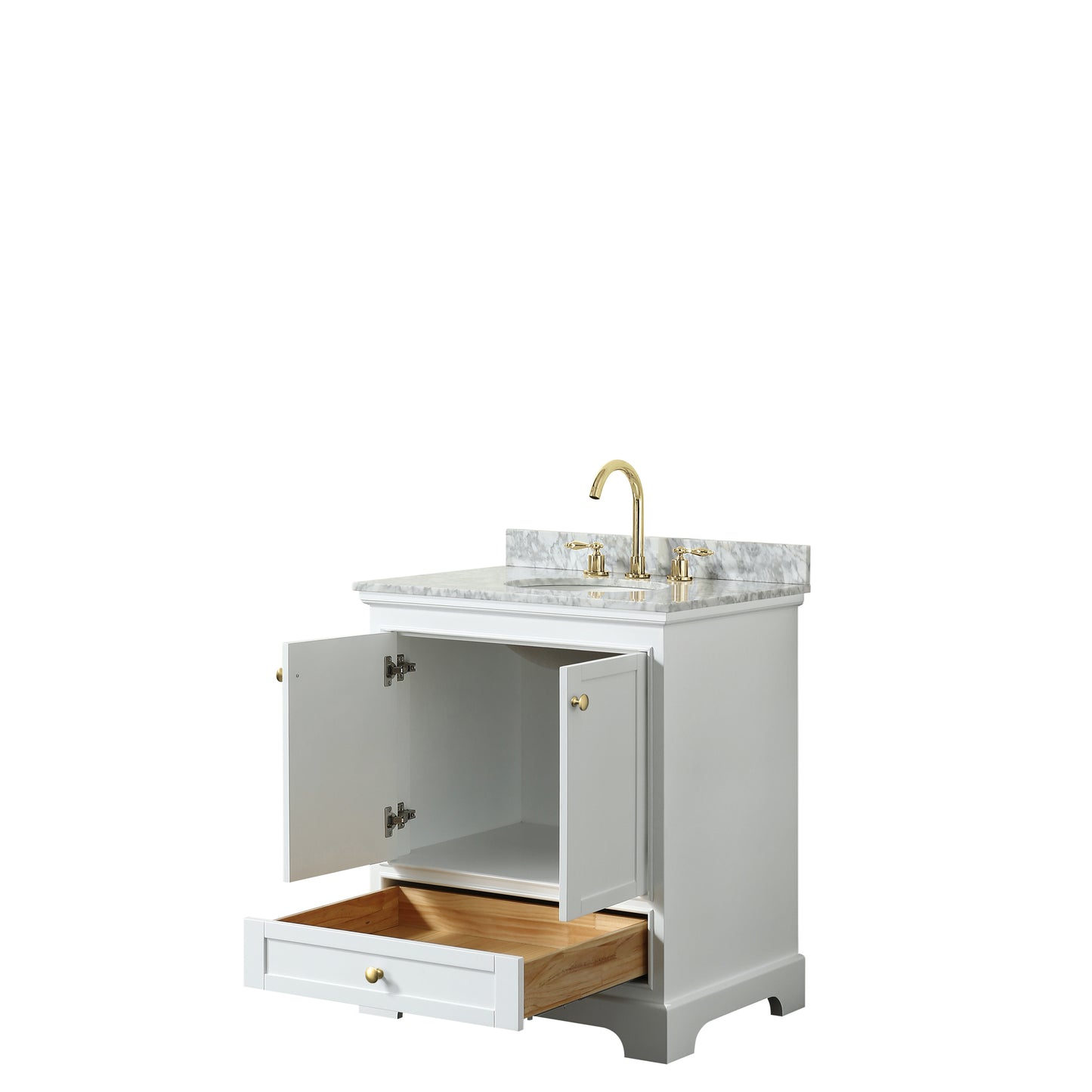 Deborah 30" Single Vanity in White, Top, Oval Sink, Brushed Gold Trim, No Mirror