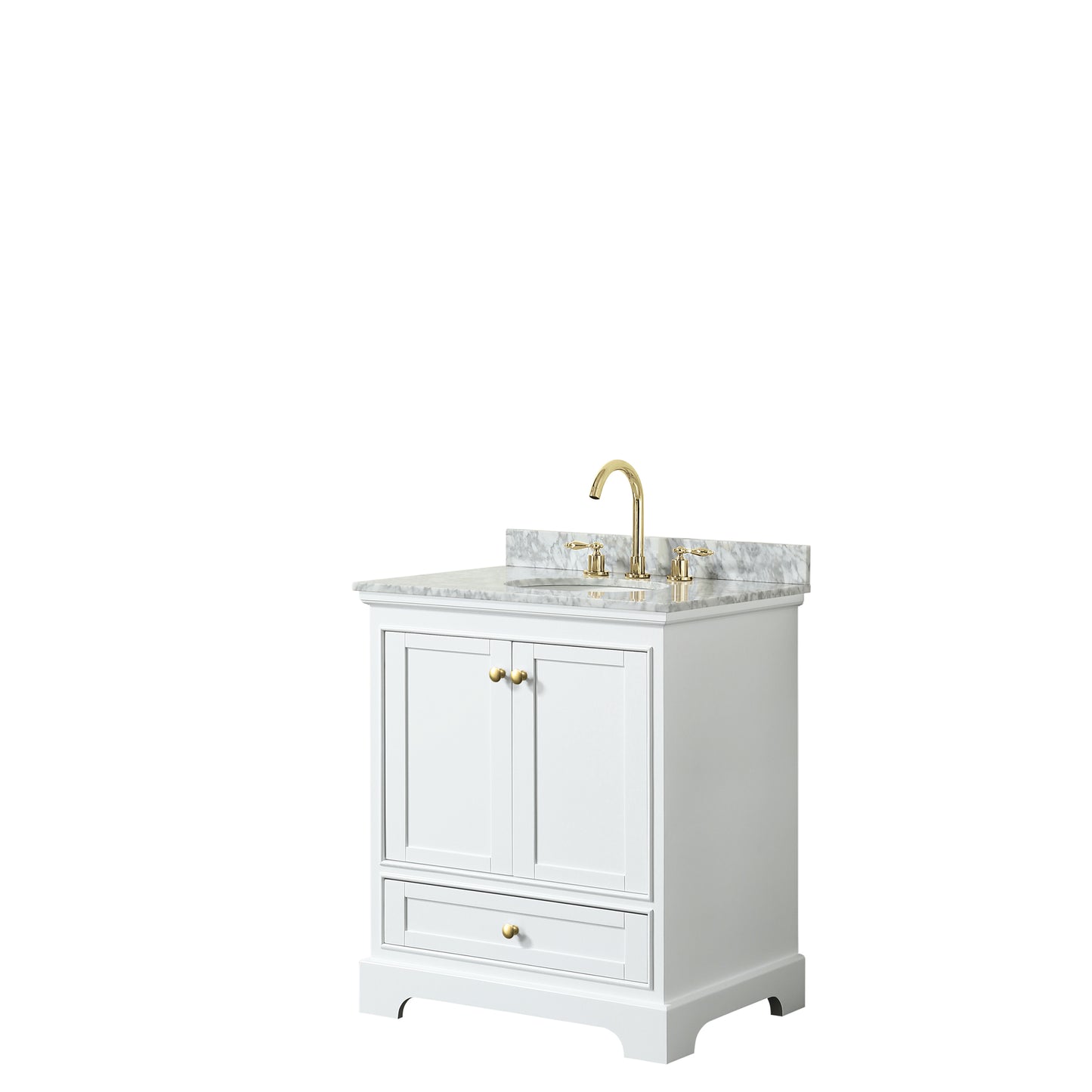 Deborah 30" Single Vanity in White, Top, Oval Sink, Brushed Gold Trim, No Mirror