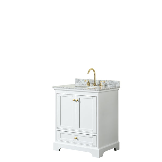 Deborah 30" Single Vanity in White, Top, Oval Sink, Brushed Gold Trim, No Mirror