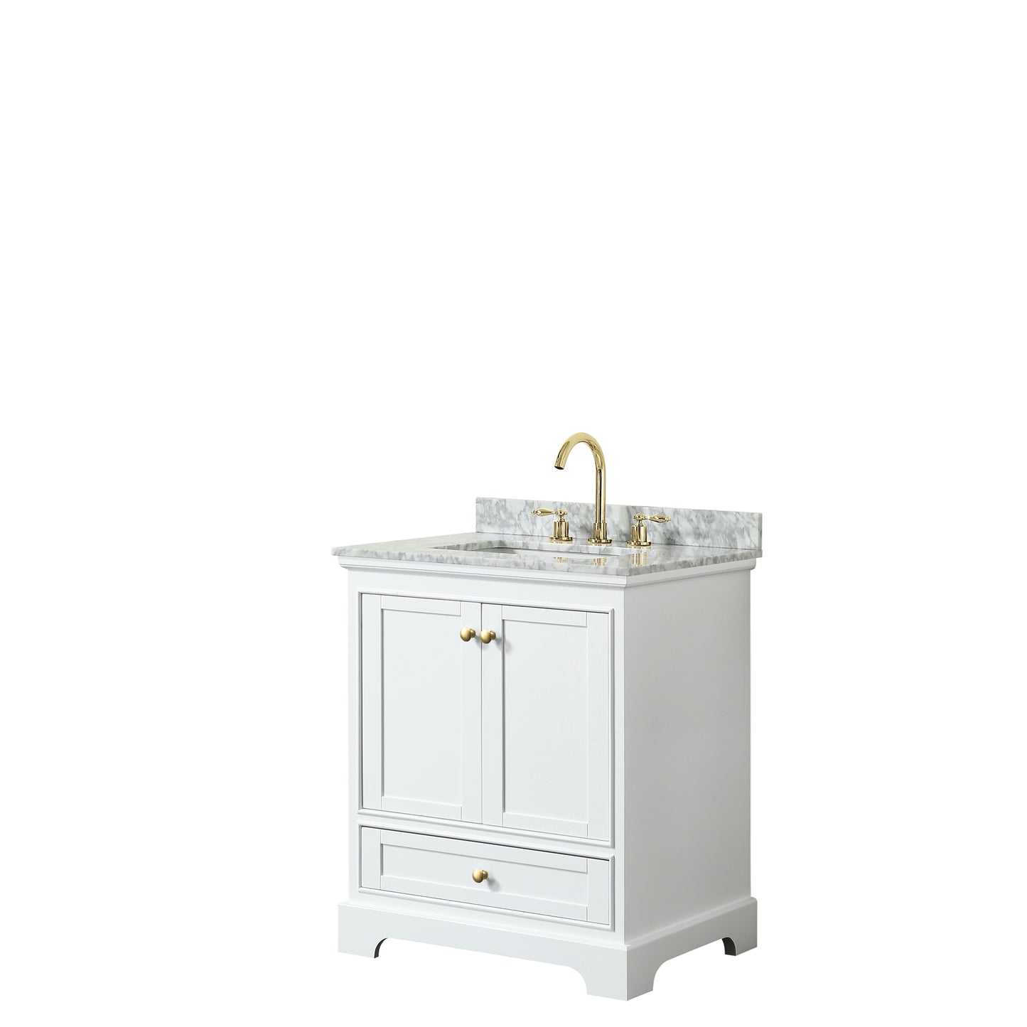 Deborah 30" Single Vanity in White, Top, Square Brushed Gold Trim, No Mirror