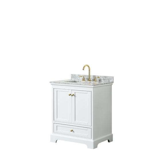 Deborah 30" Single Vanity in White, Top, Square Brushed Gold Trim, No Mirror