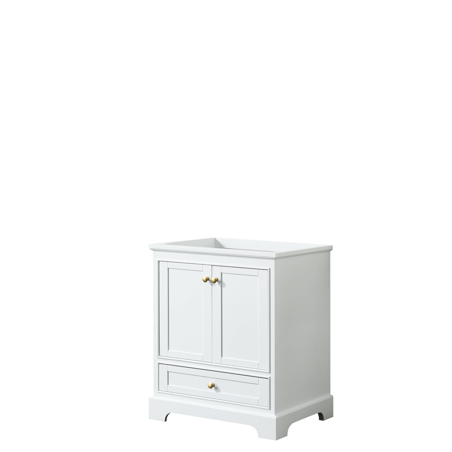 Deborah 30" Single Vanity in White, No Top, Brushed Gold Trim, No Mirror
