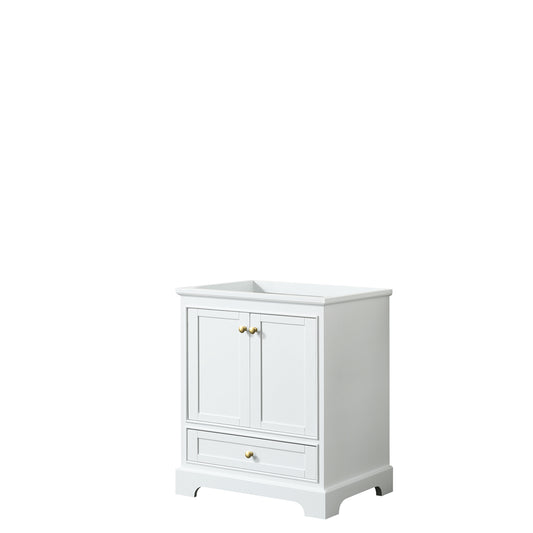 Deborah 30" Single Vanity in White, No Top, Brushed Gold Trim, No Mirror