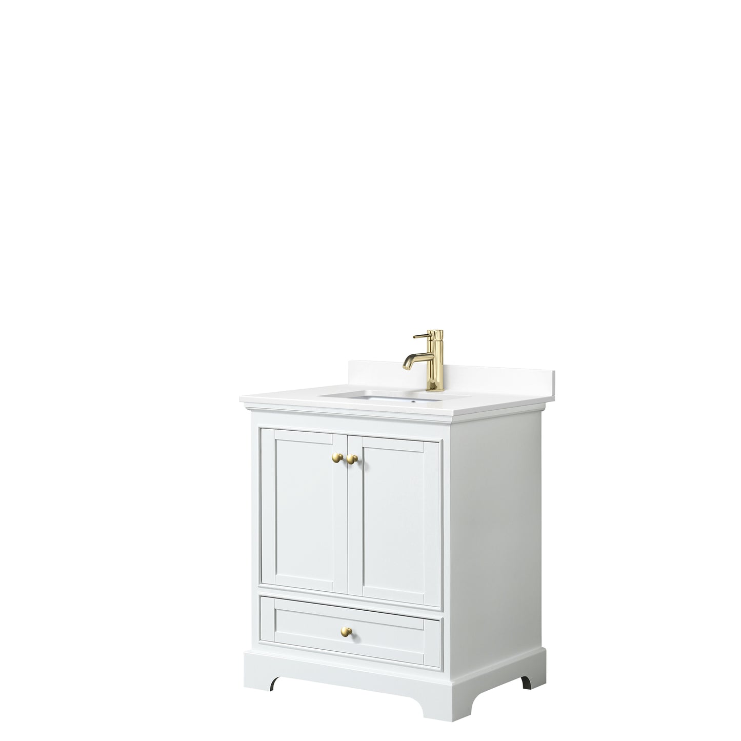 Deborah 30" Single Vanity in White, White Marble Top, Gold Trim, No Mirror