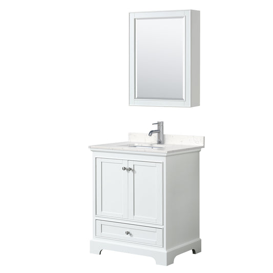 Deborah 30" Single Vanity in White, Carrara Marble Top, Medicine Cabinet