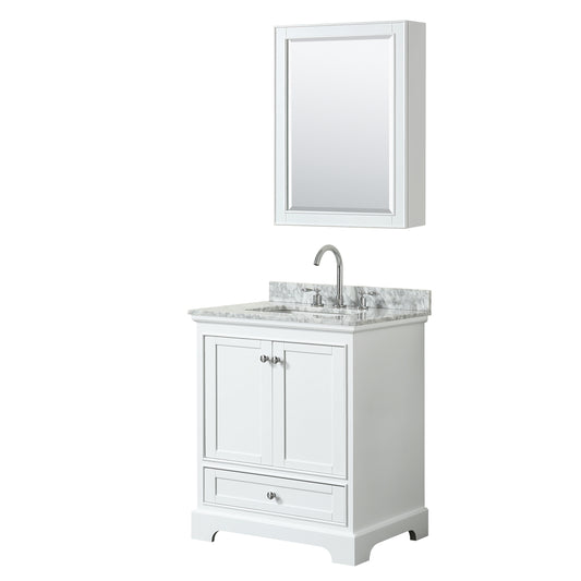 Deborah 30" Single Vanity in White, Top, Square Sink, Medicine Cabinet