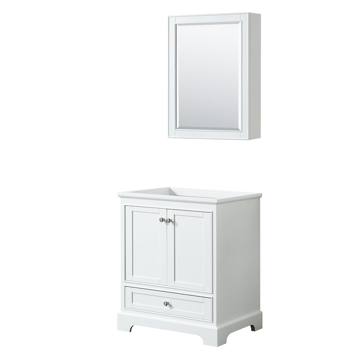 Deborah 30 Inch Single Bathroom Vanity in White, No Countertop, No Sink, and Medicine Cabinet