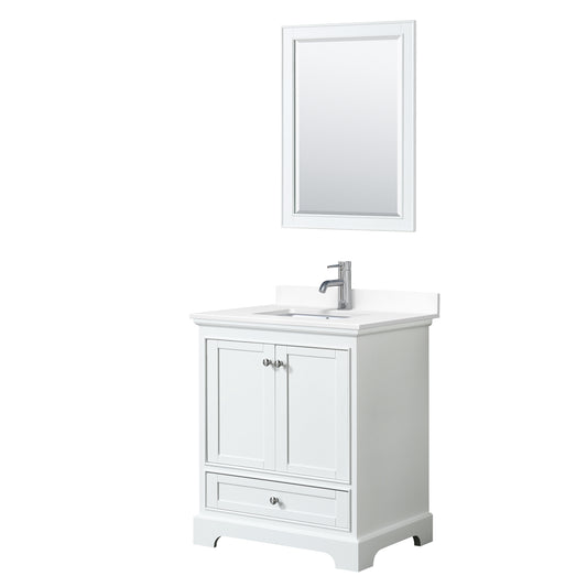 Deborah 30" Single Vanity in White, White Cultured Marble Top, Sink, 24" Mirror