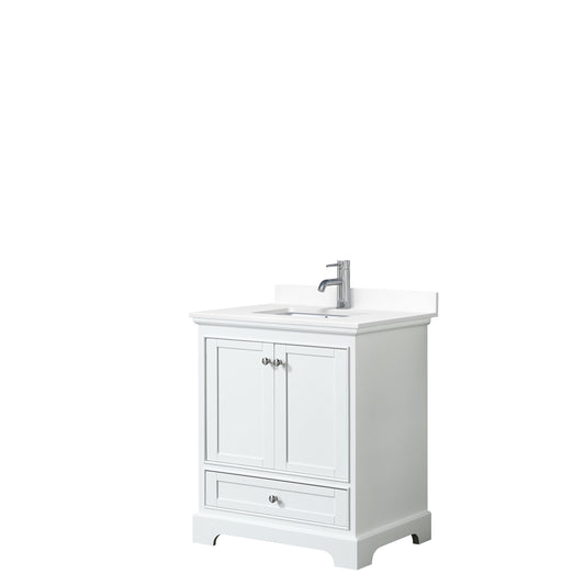 Deborah 30" Single Vanity in White, White Cultured Marble Top, Sink