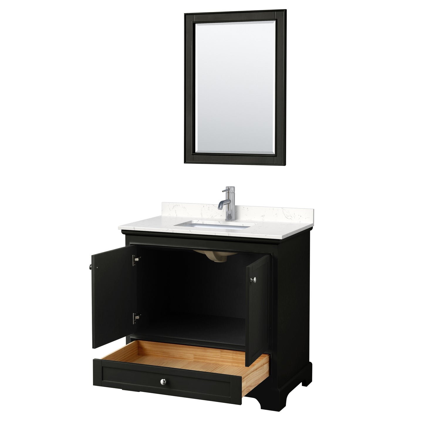 Deborah 36" Single Vanity in Espresso, Carrara Cultured Marble Top, 24" Mirror
